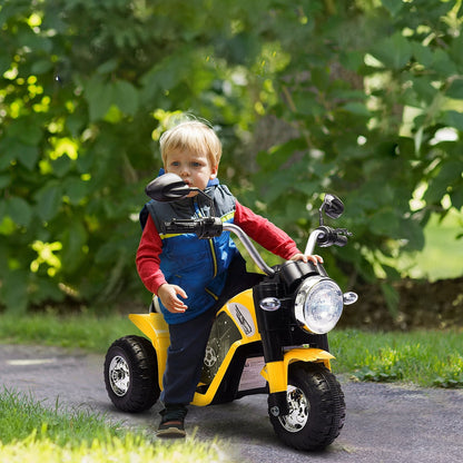 electric motorcycle for children 18-36 months 3 wheels rechargeable battery - yellow