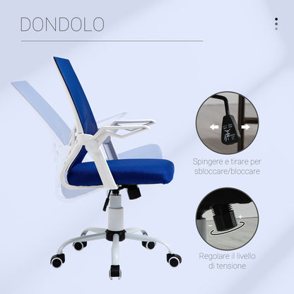 Height Adjustable Ergonomic Office Chair with Flip-Up Armrests, 360° Swivel Padded Desk Chair with Rocking Function, in Linen Effect Fabric, Blue