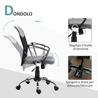 Grey Fabric Office Chair, Ergonomic Swivel Desk Chair, 60 x 66 x 91-101cm