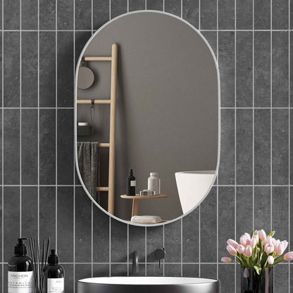Oval Bathroom Mirror with Aluminum Frame, Vertical or Horizontal, 60x90 cm, Silver