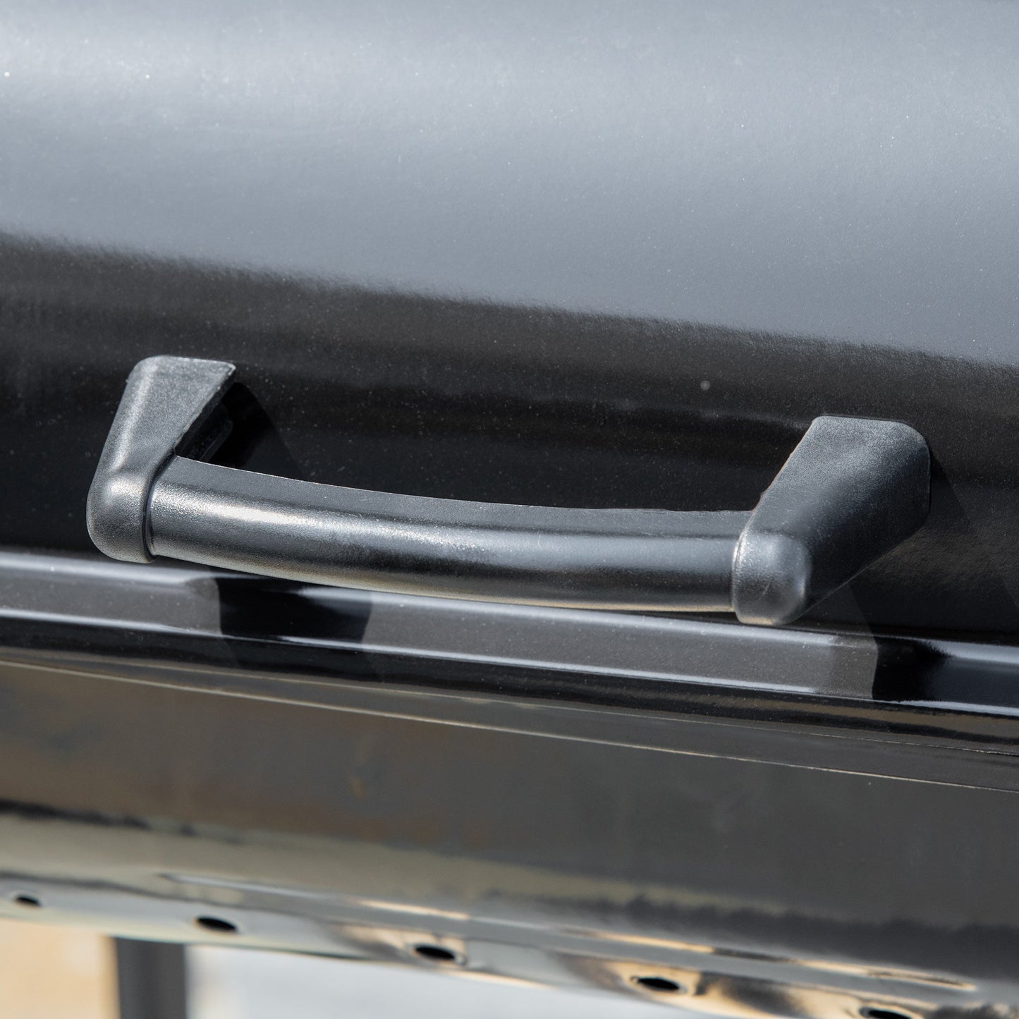 Charcoal Barbecue with Lid, Shelves and Wheels, Complete with Spatula, Tongs and Knife, Black