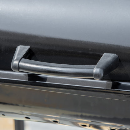 Charcoal Barbecue with Lid, Shelves and Wheels, Complete with Spatula, Tongs and Knife, Black