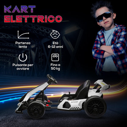 Electric Go Kart for Kids 6-12 Years 24V 12km/h with Adjustable Seat, White