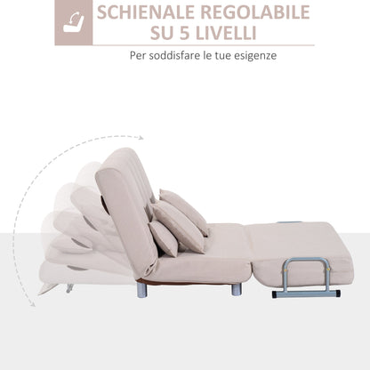 3 in 1, 2 Seater Sofa Bed Convertible to Recliner with Adjustable Backrest and 4 Padded Cushions, 102x82x81 cm, Beige