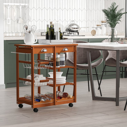Multipurpose Kitchen Cart in Pine Wood 74 x 37 x 76cm Light Brown
