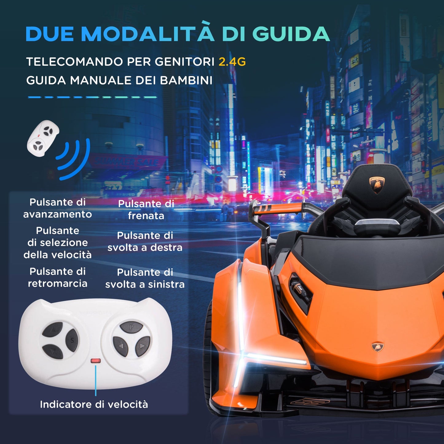 Lamborghini Children's Electric Car with Remote Control, LED Headlights and Music, Ages 3+ Years, Orange