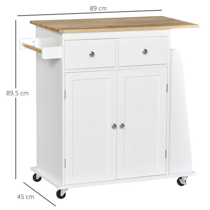 3-Tier Kitchen Trolley with 4 Wheels, MDF and Chipboard, 89x45x89cm, White