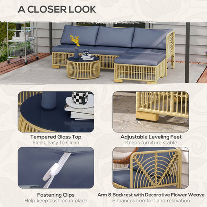 Garden Rattan Lounge Set with Modular Sofa, Cushions and Coffee Table, Grey