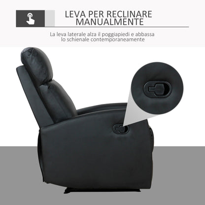 Reclining Relax Chair, Adjustable and Ergonomic, PU Leather with Padding, for Home and Office, 65x92x100 cm, Black