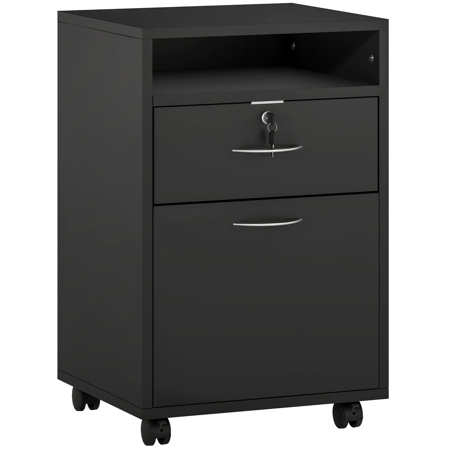 Wooden Office Cabinet with Open Shelf, Lockable Drawer and Storage Cabinet, 40x35x60 cm, Black