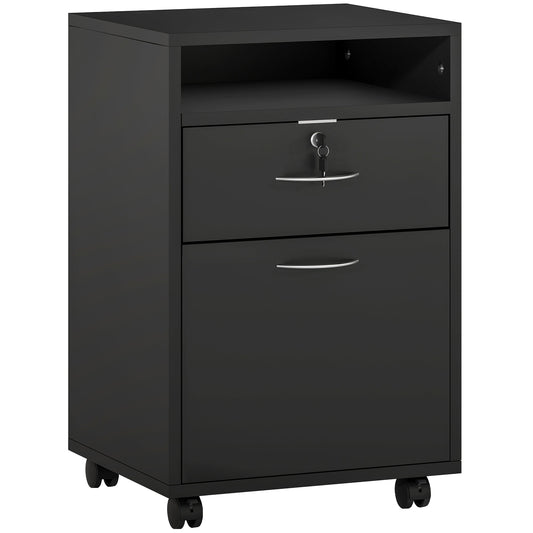 Wooden Office Cabinet with Open Shelf, Lockable Drawer and Storage Cabinet, 40x35x60 cm, Black