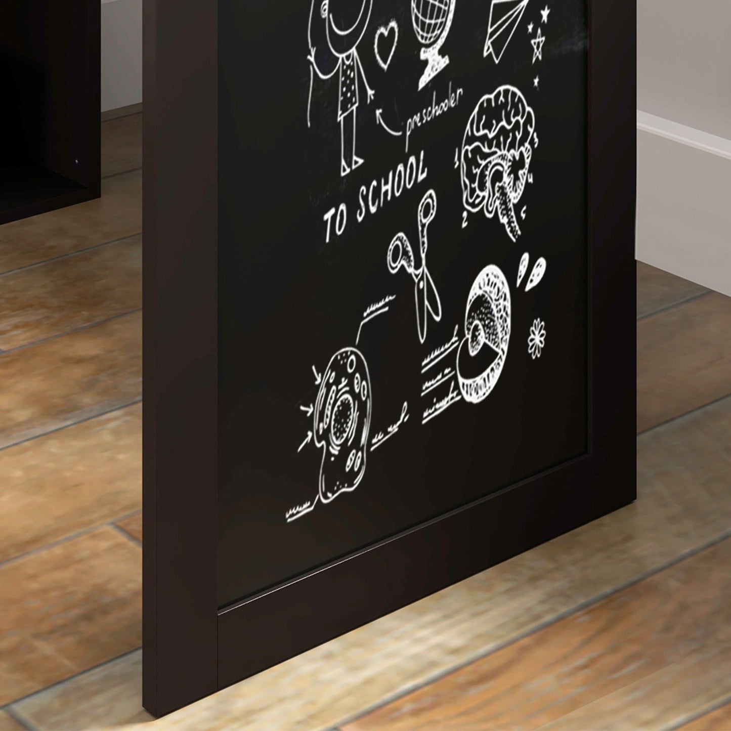 Modern Folding Desk with Bookcase and Blackboard, Wood and Metal, 98x51x153 cm, Brown