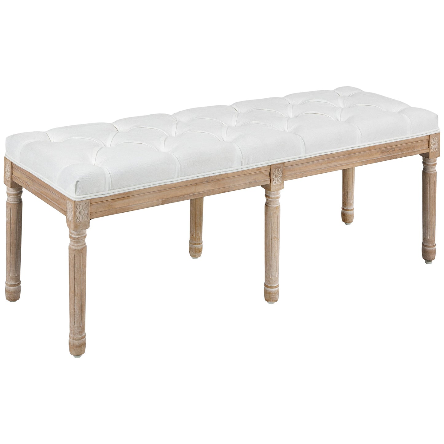 Vintage Style Upholstered Bedside Bench in Fabric and Wooden Legs, 117x40x48