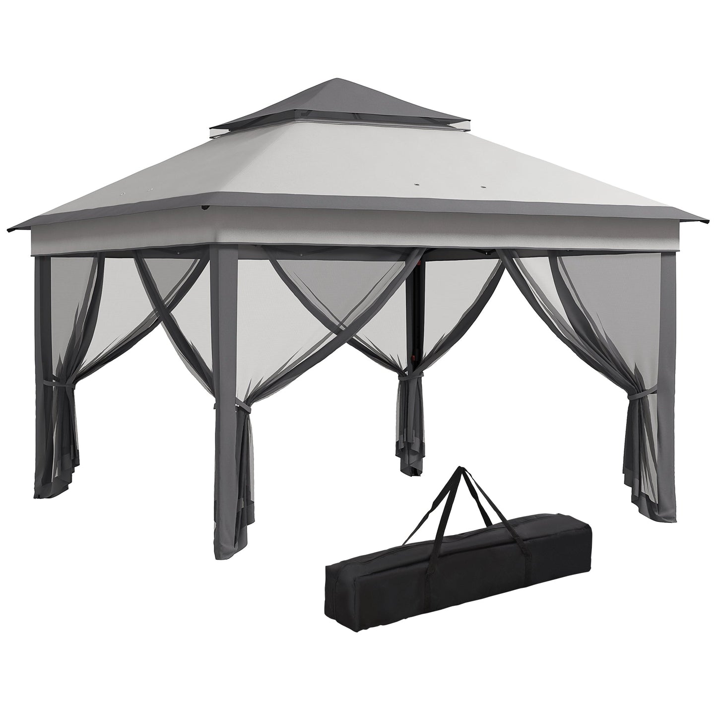Gazebo with Mosquito Nets Adjustable on 3 Levels, in Steel and Oxford Fabric, 326x326x272 cm, Light and Dark Grey