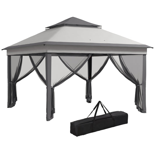 Gazebo with Mosquito Nets Adjustable on 3 Levels, in Steel and Oxford Fabric, 326x326x272 cm, Light and Dark Grey