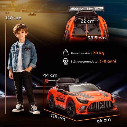 Electric Car for Children 3-8 Years Mercedes-AMG 12V with Remote Control, LED Lights, Transport Wheels, Orange