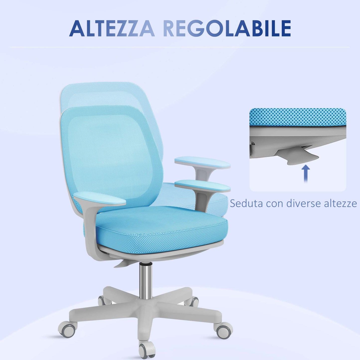 Ergonomic Reclining Office Chair with Adjustable Height and 5 Wheels, 55x48x82.5-94.5 cm, Blue