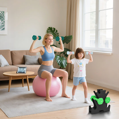 18kg Total Hex Weight Kit with Stand Included, in Steel, Metal and Plastic, Multicolored