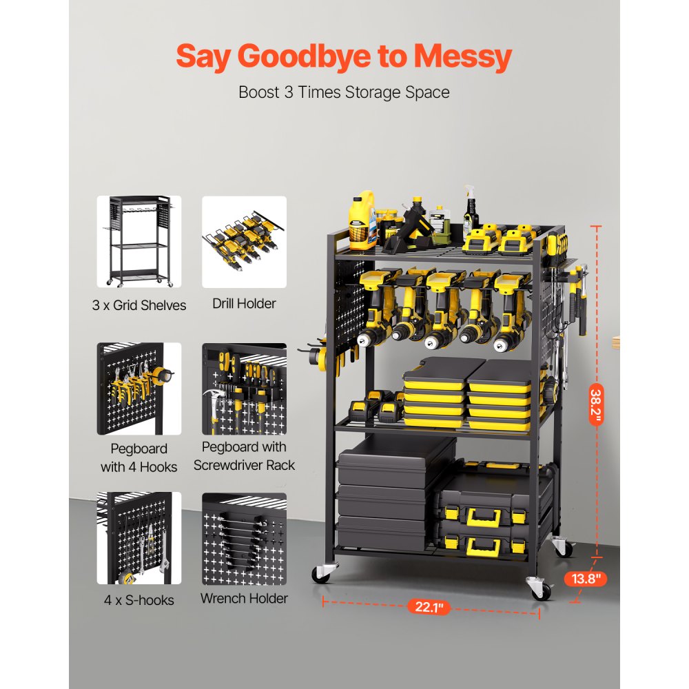 4-tier tool organizer cart side view