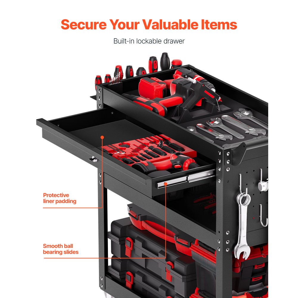 4-tier rolling tool cart drawer open