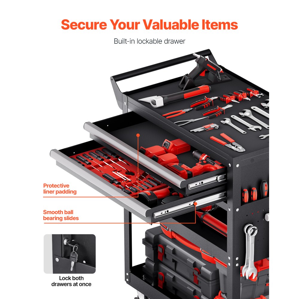 5-tier rolling tool cart drawers open