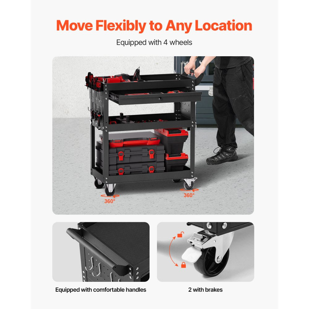 4-tier rolling tool cart pegboard detail