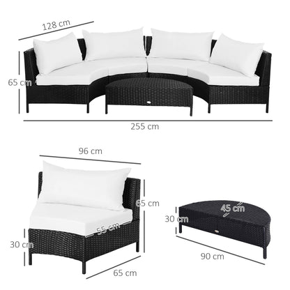 5-Piece Rattan Outdoor Sofa Set with Ottoman, Black and White Garden Lounge Set, 96cm x 68cm x 65cm
