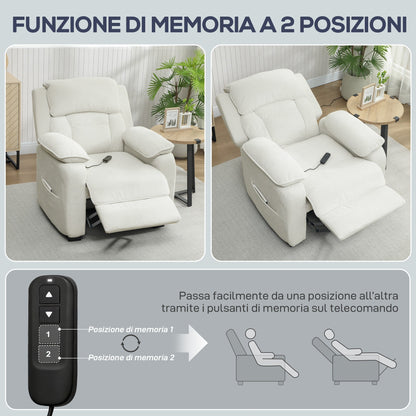 150° Reclining Velvet Armchair with Footrest, Remote Control and Side Pocket, 96x90x103 cm, Beige