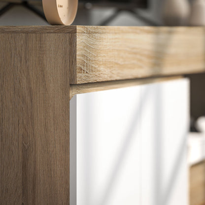 Modern 60" Max TV Stand with 2-Door Cabinet and Open Shelf, 140x40x48 cm, White and Wood Color