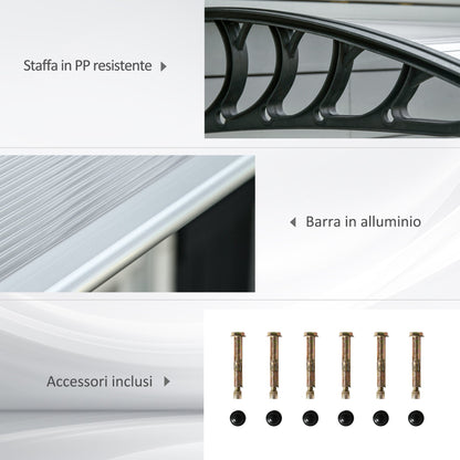 Modern Canopy in Polycarbonate, Aluminum and PP for Balconies, Windows and Doors, 200x96x27 cm