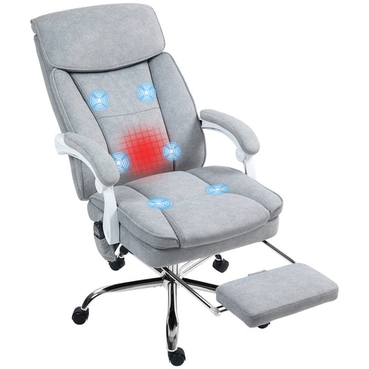Heated Massage Office Chair with Reclining Backrest and Removable Footrest, Grey
