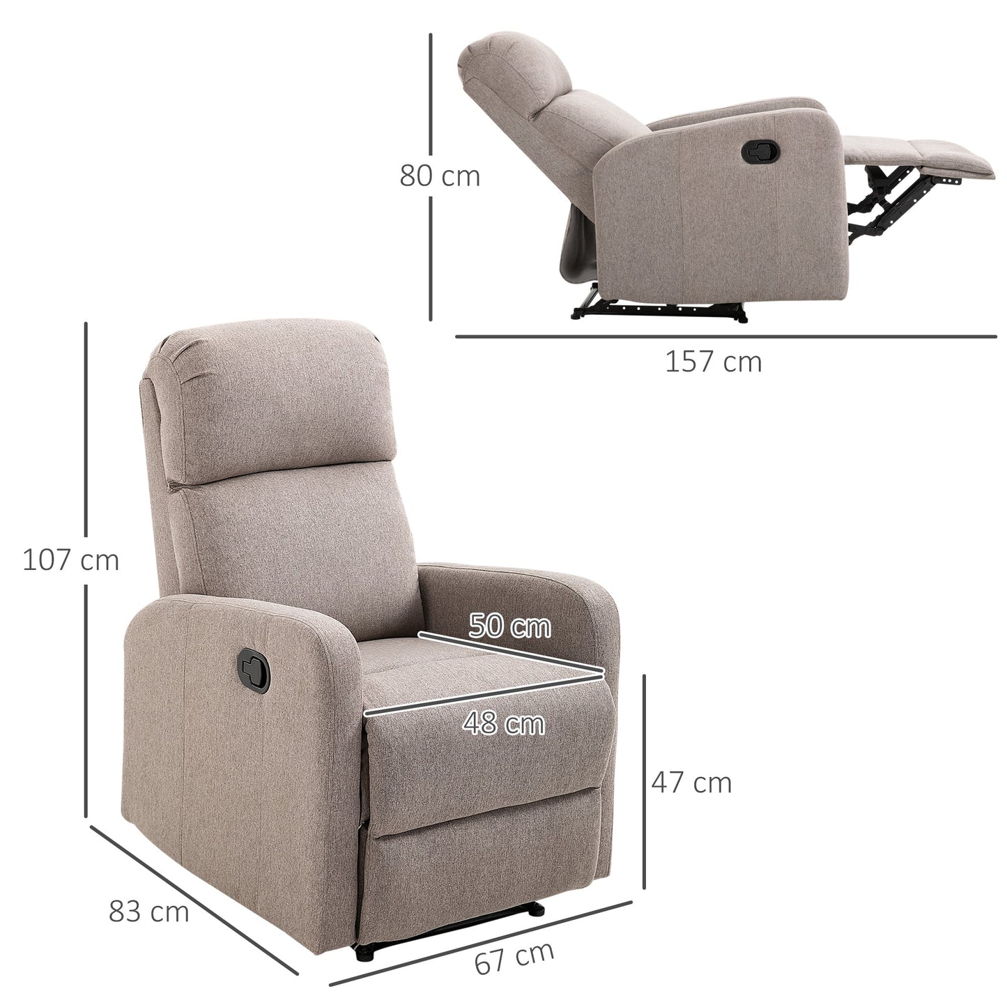 Relax Chair Reclining up to 168° with Footrest, 67x83x107 cm, Grey