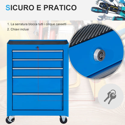 Tool Trolley Equipment Storage with Drawer Blue 61.5 x 33 x 82.5cm
