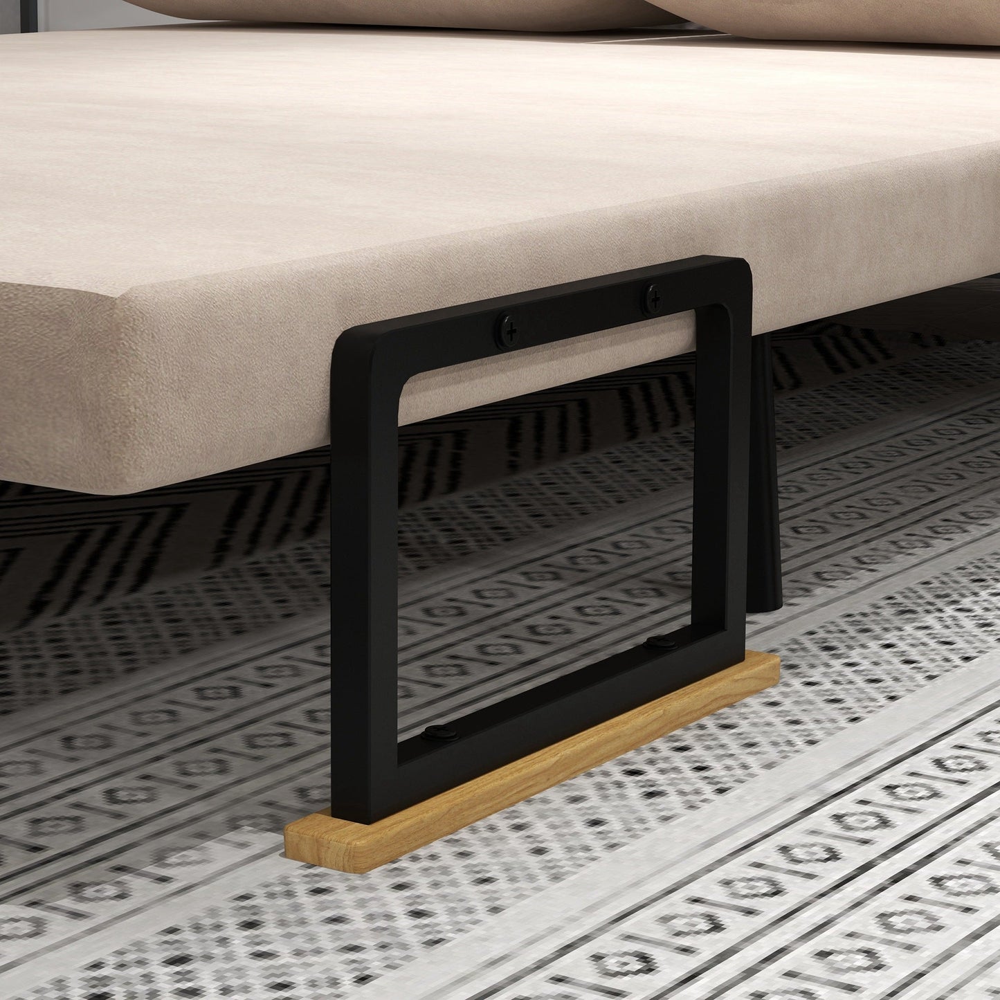 3-in-1 Velvet Fabric Sofa Bed with Adjustable Backrest and 2 Cushions, 102x73x81 cm, Beige