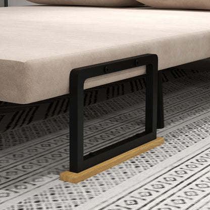 3-in-1 Velvet Fabric Sofa Bed with Adjustable Backrest and 2 Cushions, 102x73x81 cm, Beige