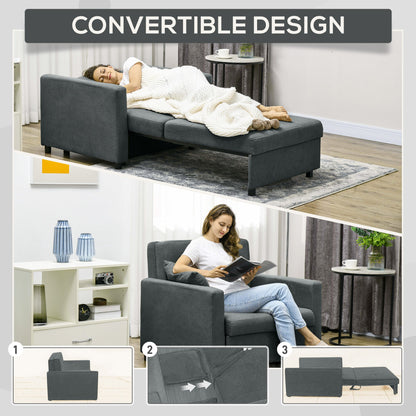 Grey Velvet Fabric Armchair Bed with 2 Cushions and Storage Space, 100x98x88 cm