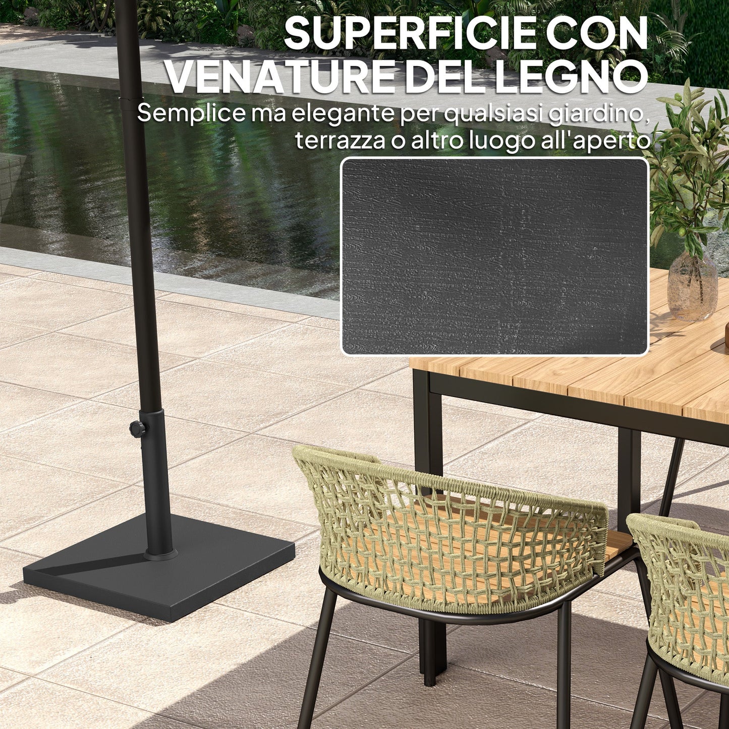 14.5 kg Square Umbrella Base with Crank, in HDPE and Cement, 44x44x30 cm, Black