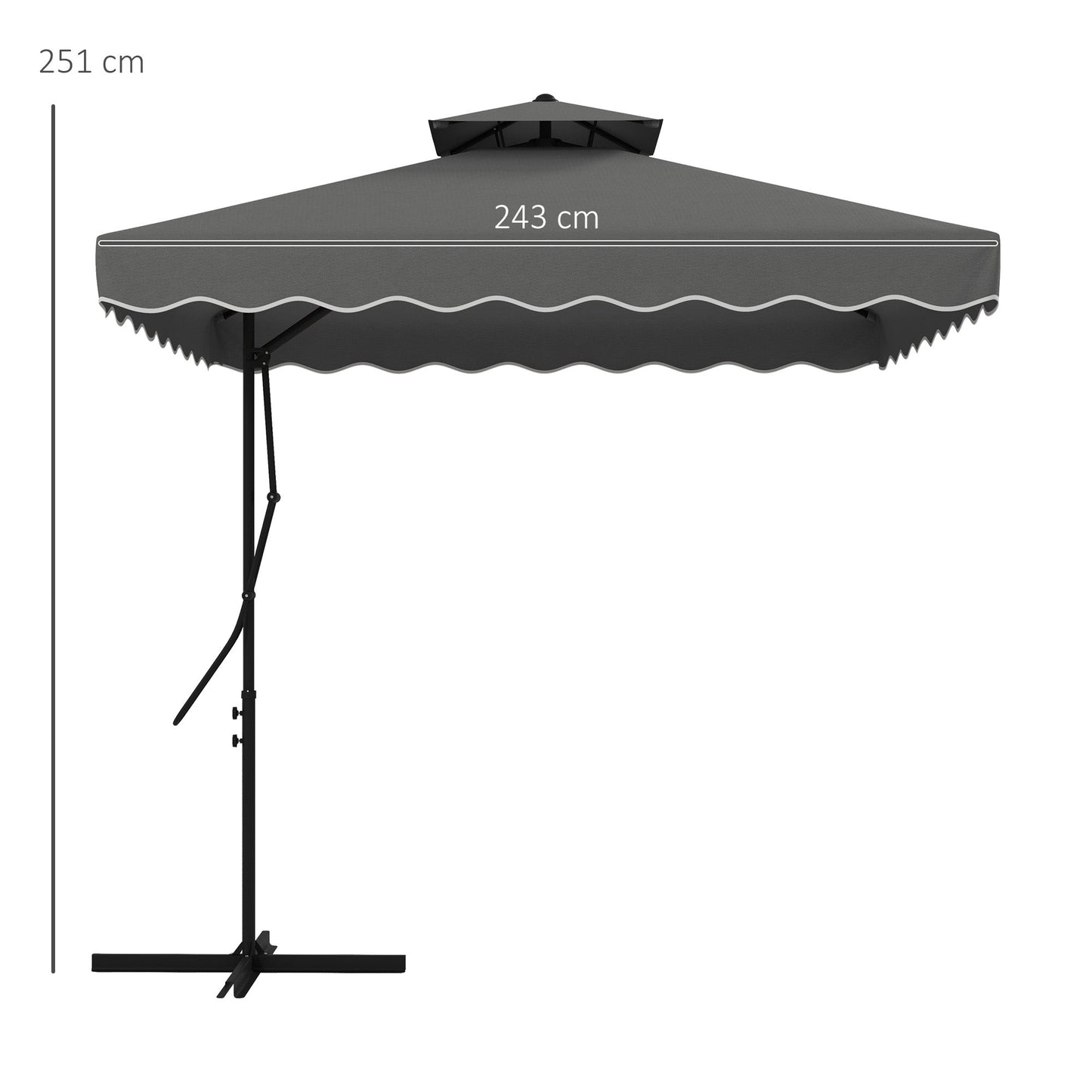Cantilever Umbrella with Double Roof, Crank Opening and Cross Base, 2.5x2.5m, Grey