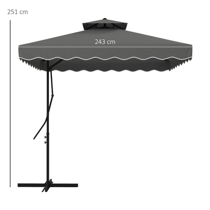 Cantilever Umbrella with Double Roof, Crank Opening and Cross Base, 2.5x2.5m, Grey