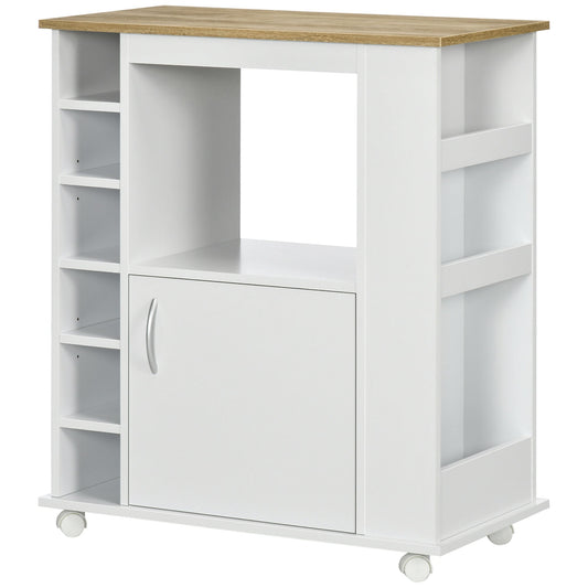 Kitchen Trolley with Cabinet and Adjustable Shelves, Swivel Wheels and Brake, 75x39.5x88 cm, White