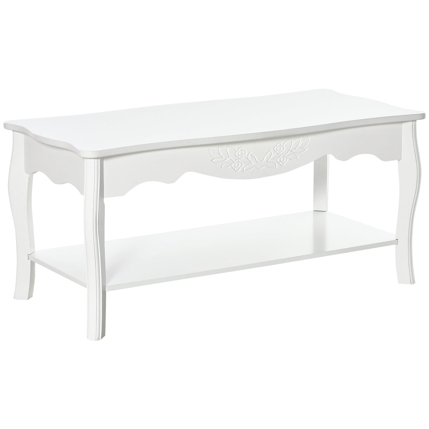 Coffee Table with Large Lower Wooden Storage Shelf, 94x44x43cm, White