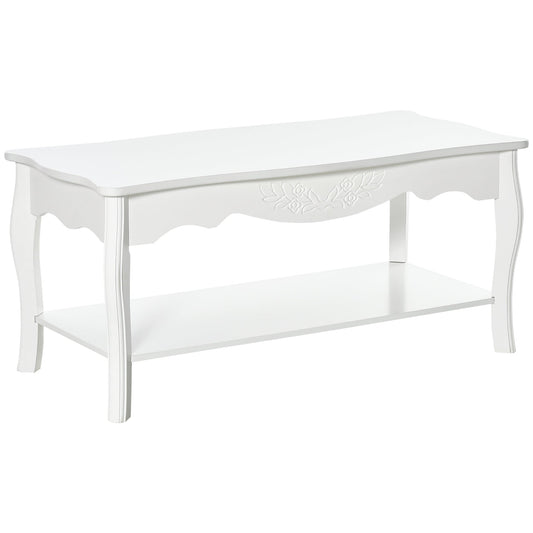 Coffee Table with Large Lower Wooden Storage Shelf, 94x44x43cm, White