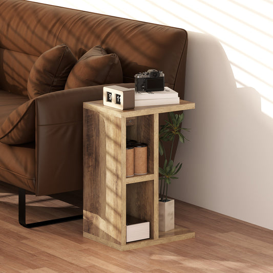 C-Shaped Coffee Table with 3 Shelves and 2 Open Compartments Space Saving, 40x30x60 cm, Brown