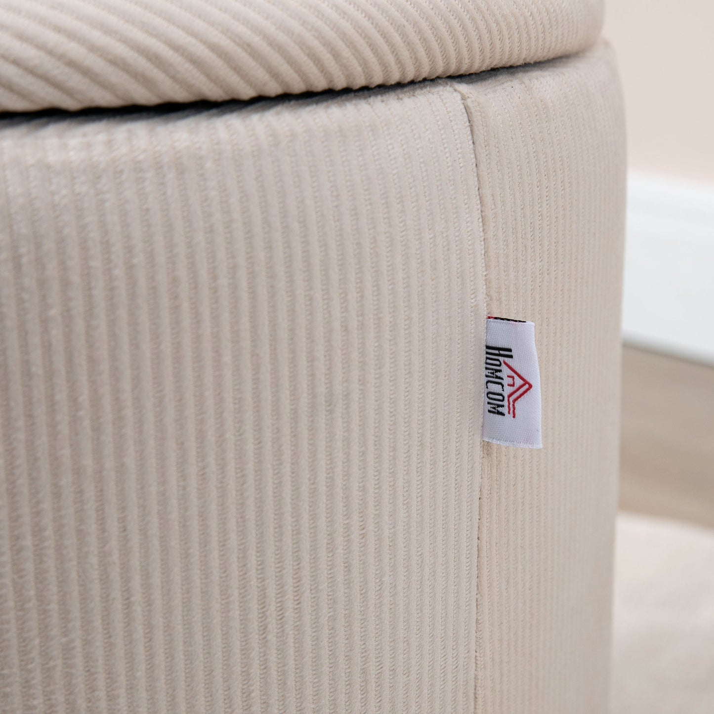 Set of 2 Round Corduroy Storage Ottomans, White