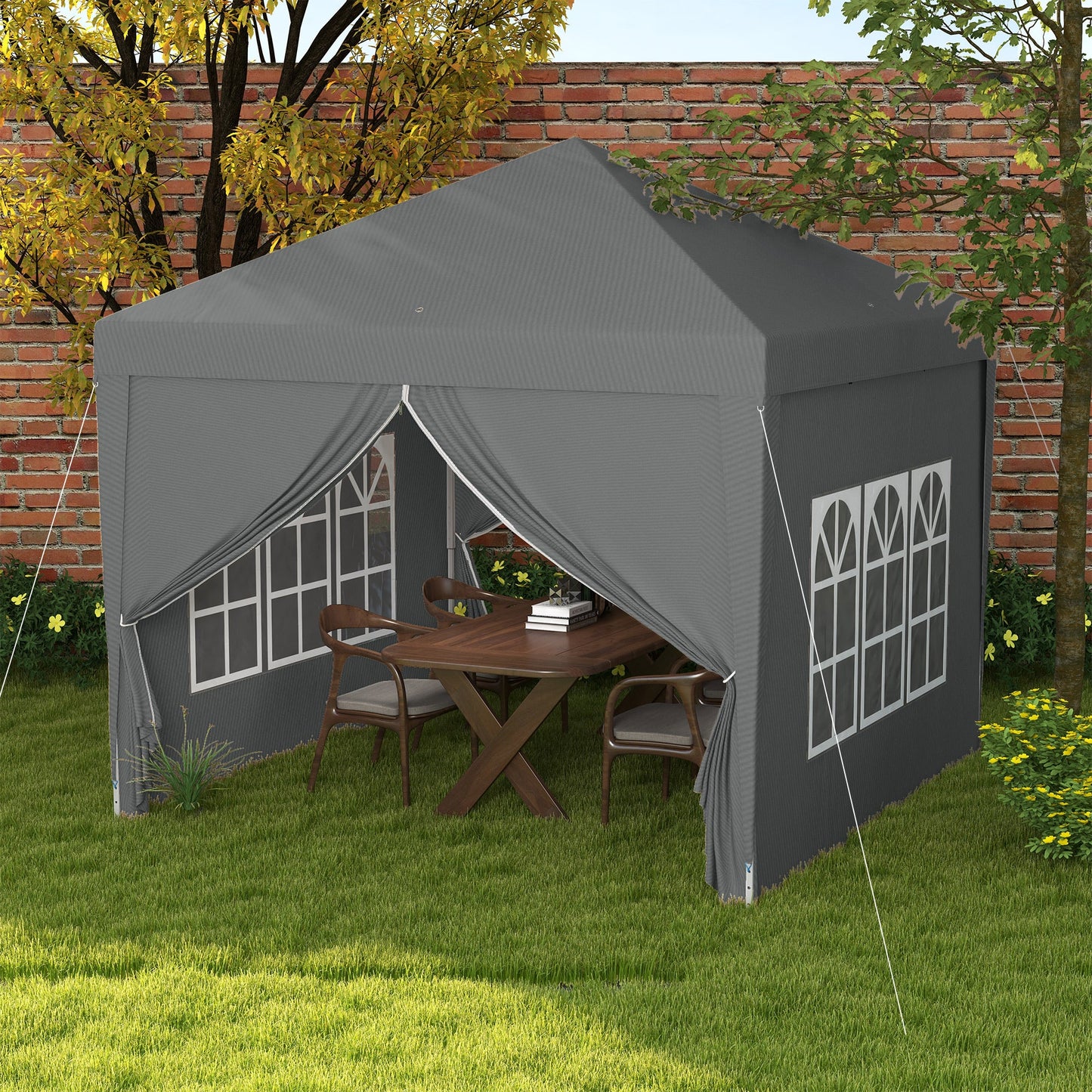 3x3m Folding Outdoor Gazebo with 4 Side Panels, Steel and Oxford Fabric Grey
