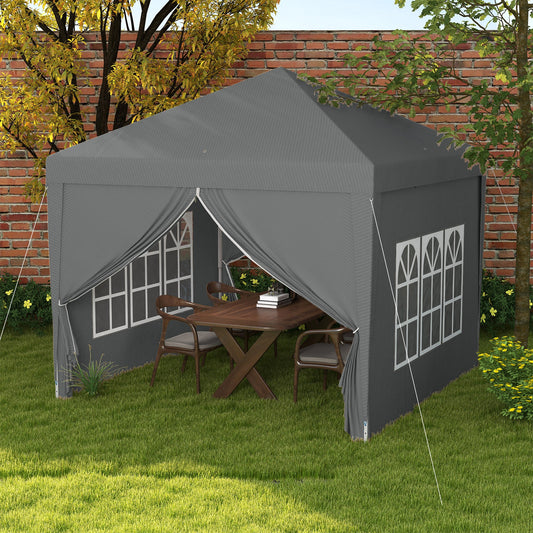 3x3m Folding Outdoor Gazebo with 4 Side Panels, Steel and Oxford Fabric Grey