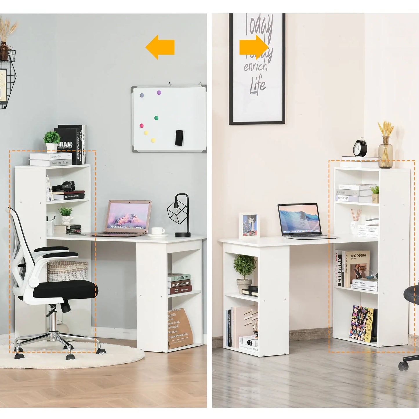 Space-Saving Computer Desk with Bookshelf, Dining Table for Office and Study, 120x55x120 cm, White