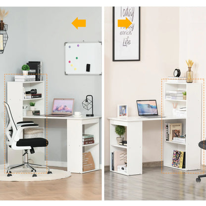 Space-Saving Computer Desk with Bookshelf, Dining Table for Office and Study, 120x55x120 cm, White