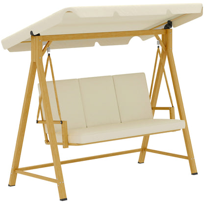 3 Seater Garden Swing with Adjustable Canopy and Cushions, 195x120x170 cm, Beige