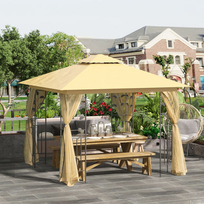 Garden Gazebo 3x3m with Mosquito Net, Steel Frame and Double Roof, Beige